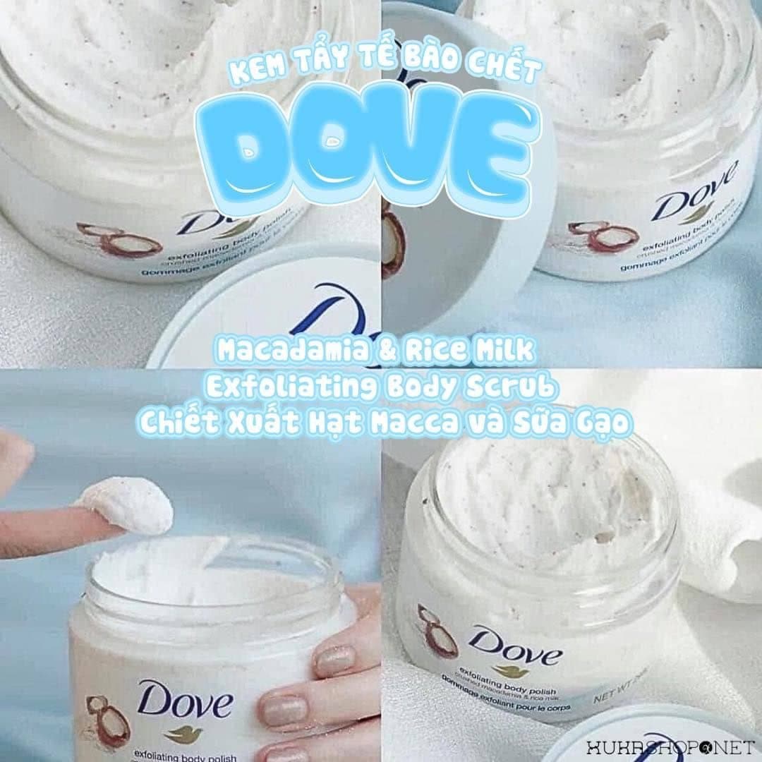 [Bản Đức/Mỹ] Tẩy tế bào chết Body Dove chăm sóc da chiết xuất hạt Macca & Sữa Gạo, Lựu & Bơ Hạt Mỡ 298gr