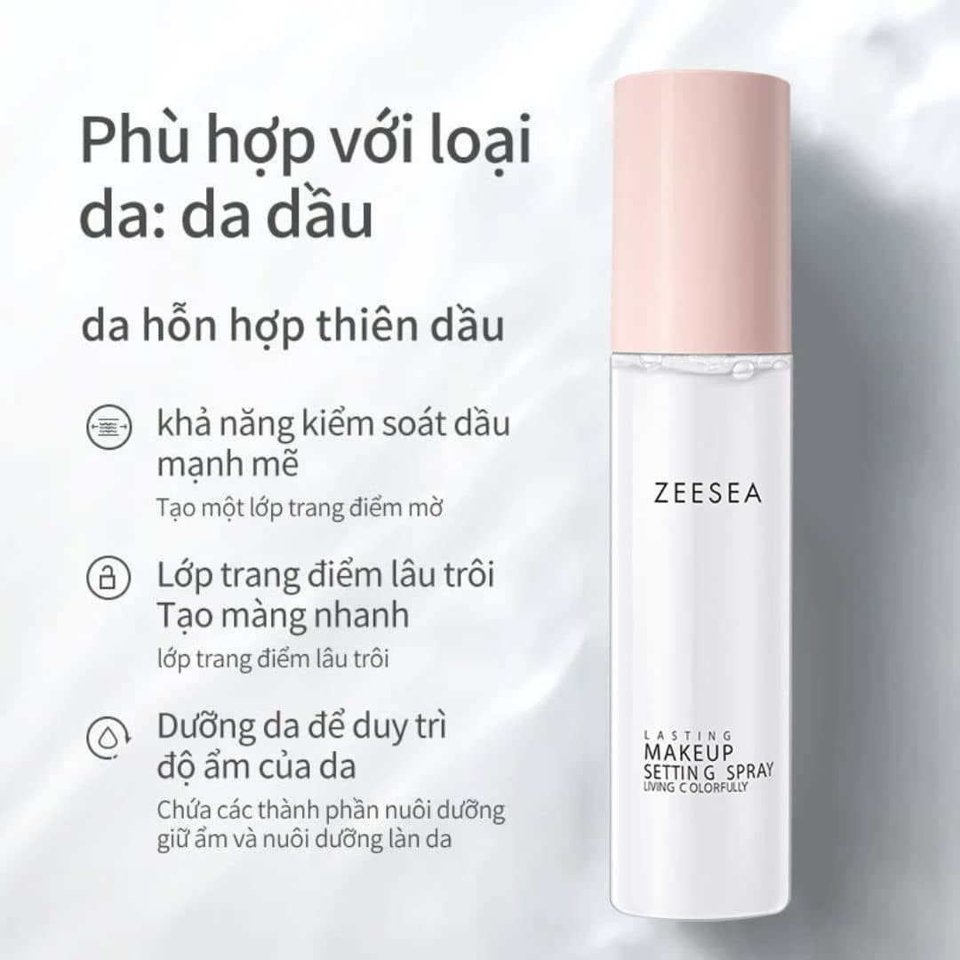 Xịt khóa nền makeup ZEESEA Rose Pink trang điểm bám màu lâu trôi bắt sáng 50ml